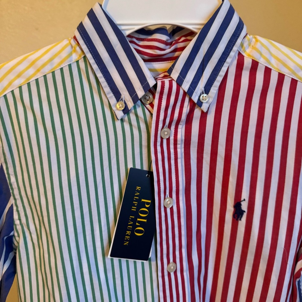 NWT POLO RALPH LAUREN Striped Cotton Poplin Fun Shirt Multicoloured Sz M (10-12) - Picture 4 of 6